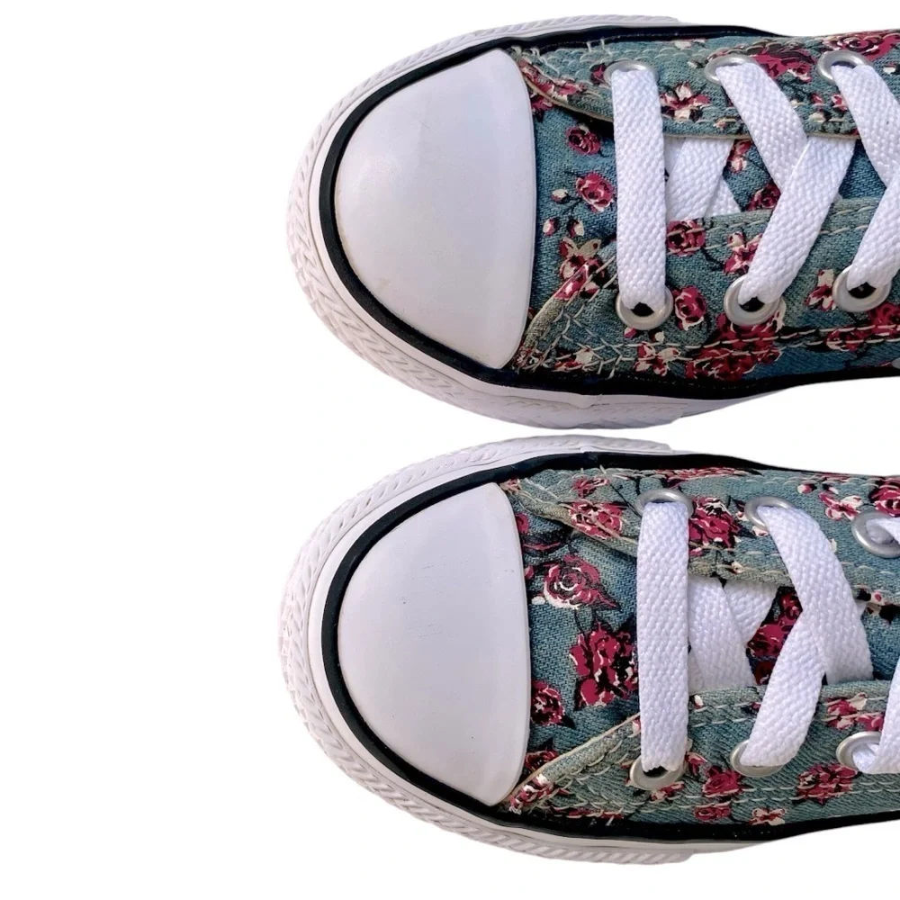 CONVERSE ALL STAR Sneakers Chuck Taylor Lace up Blue Pink Floral Youth Size 12